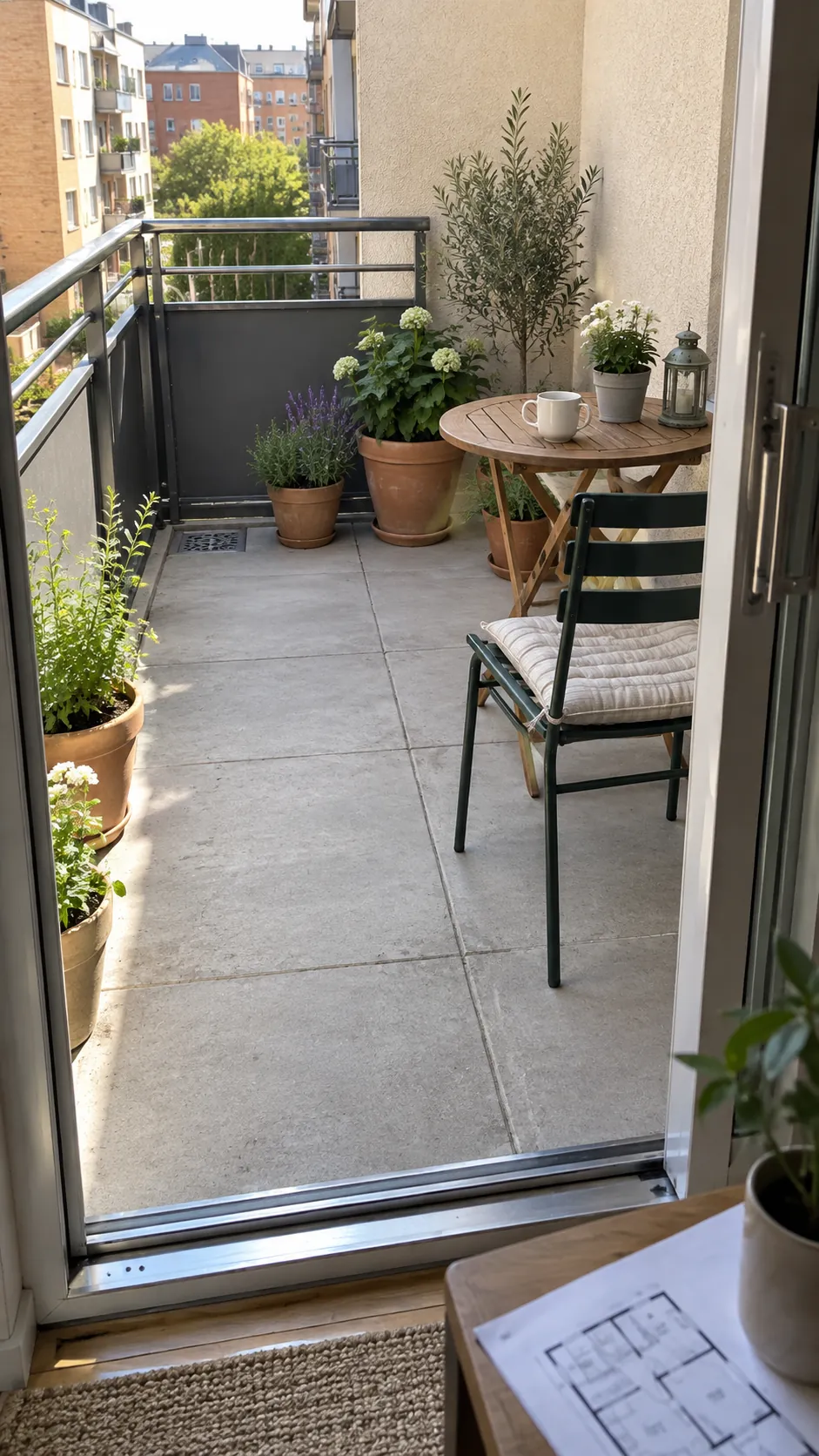 Small terrace layout with a clear route from the door