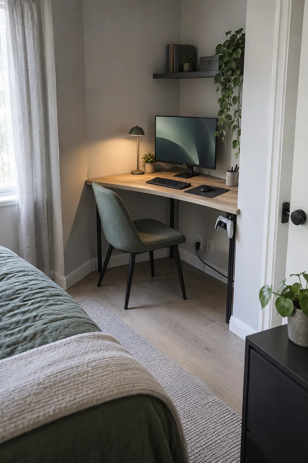 Turn an unused corner into a workstation in a practical gaming room setup