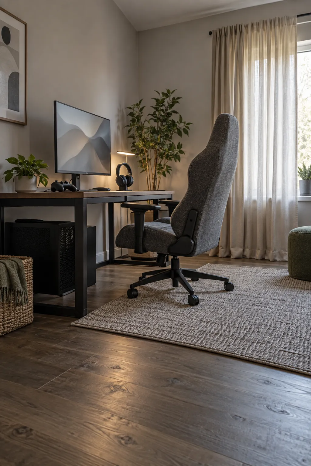 Soften echo with everyday textiles in a practical gaming room setup