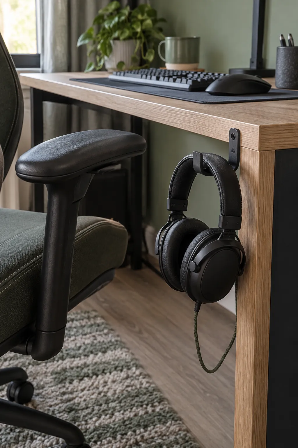 Give headphones a dedicated hook in a practical gaming room setup