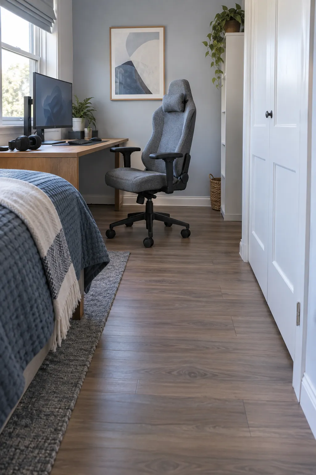 Protect chair movement around the desk in a practical gaming room setup