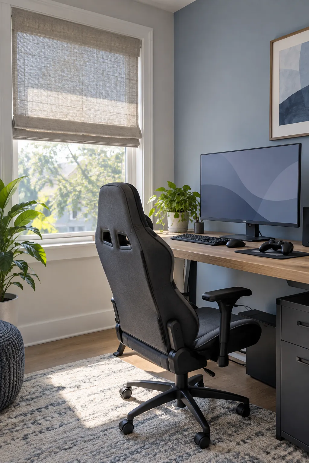 Control daylight at the window in a practical gaming room setup