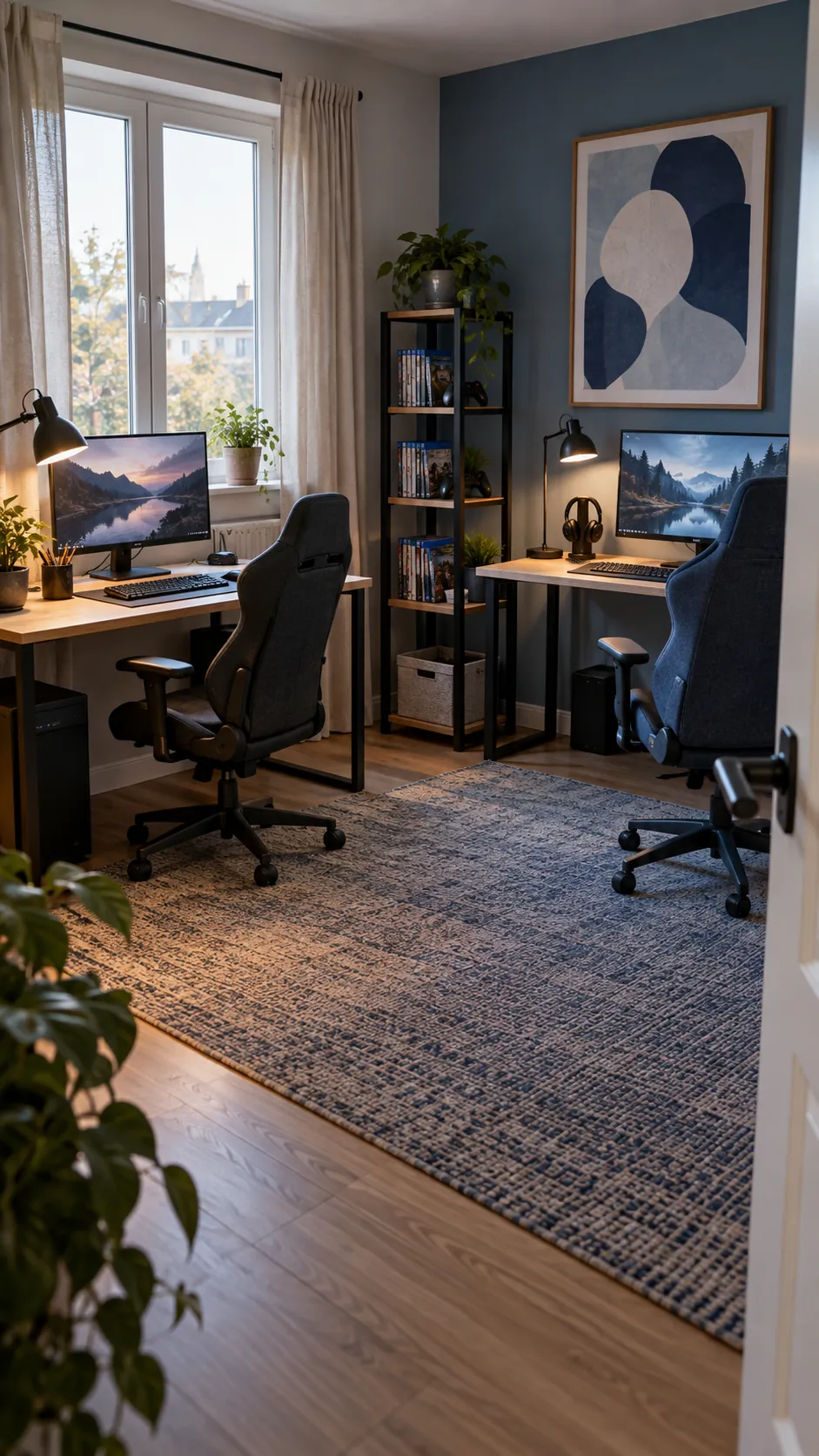 Two practical gaming stations arranged in a shared room