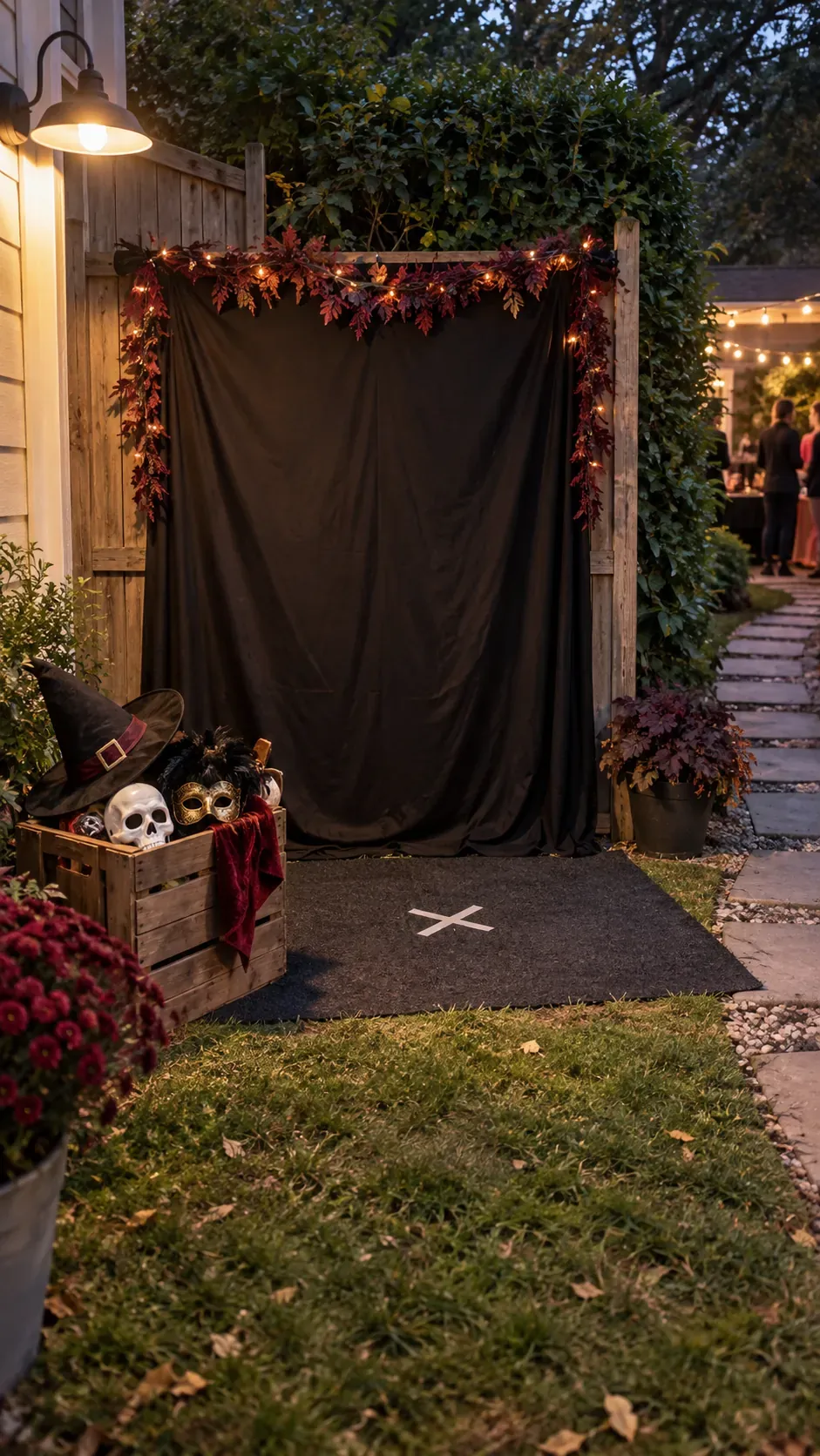 Backyard Halloween party costume photo corner setup