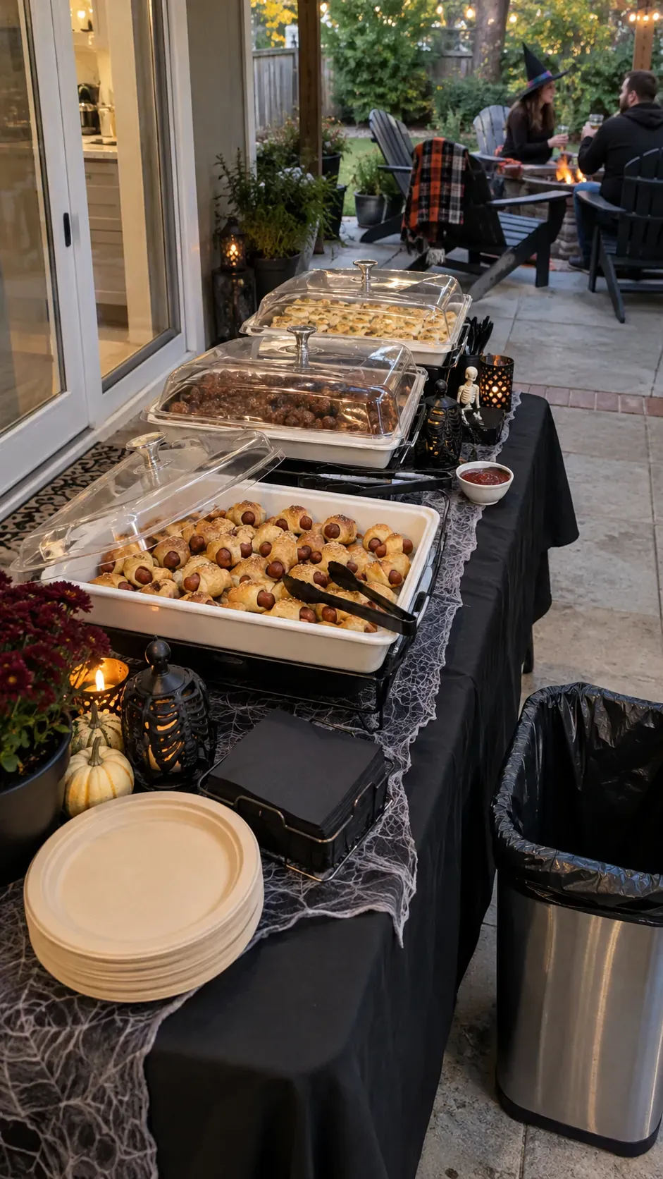 Backyard Halloween party savory bite table setup