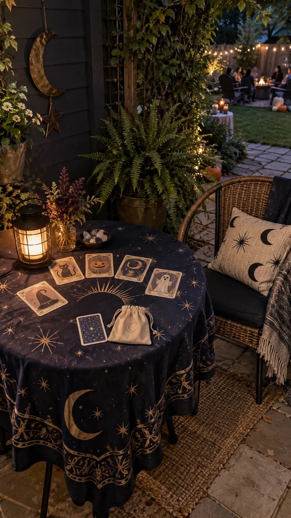 Backyard Halloween party fortune card nook setup