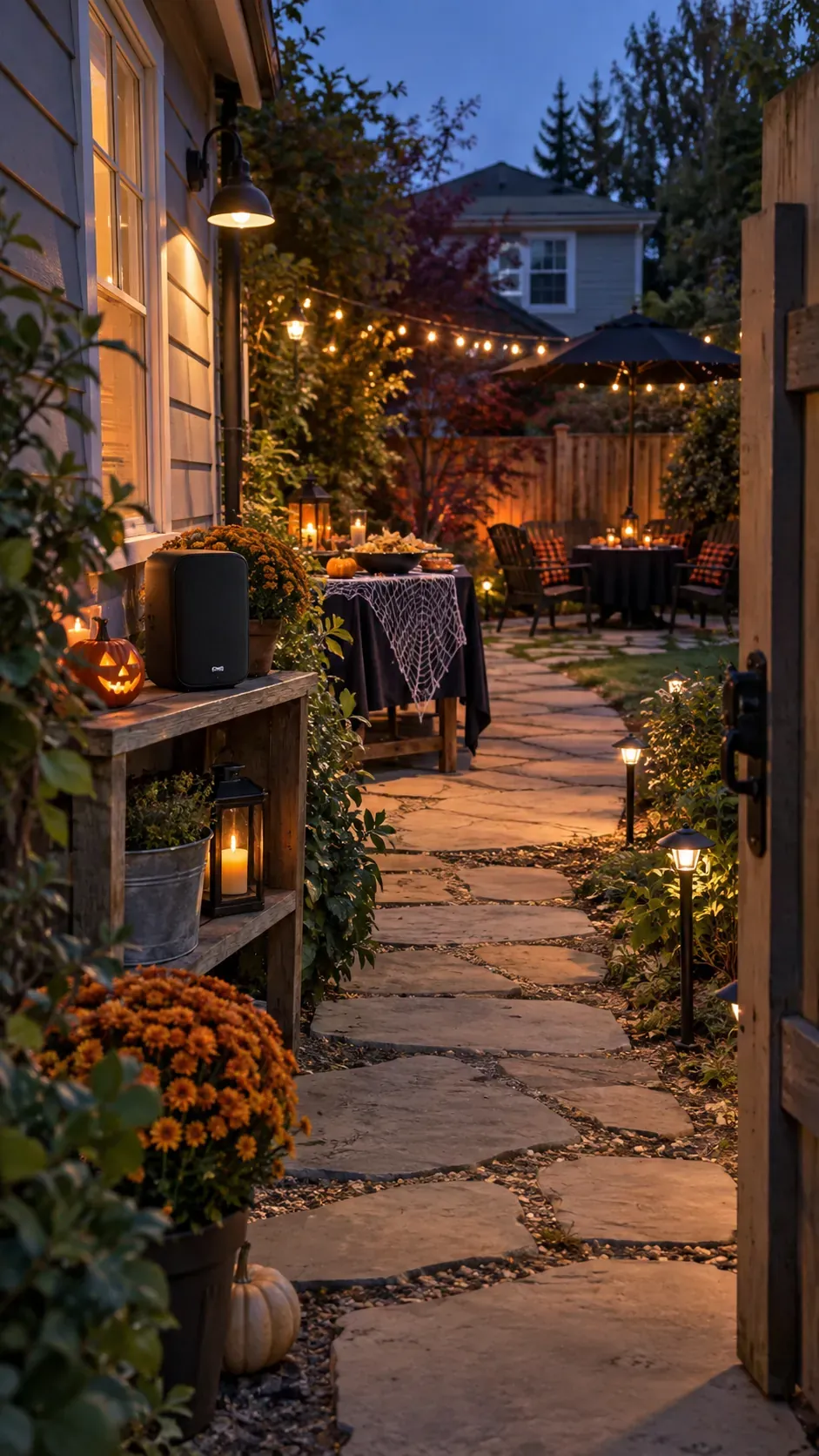 Backyard Halloween party layered soundscape setup