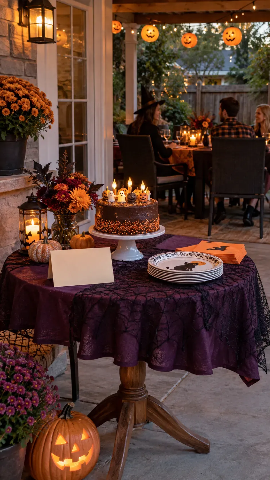 Backyard Halloween party halloween birthday table setup