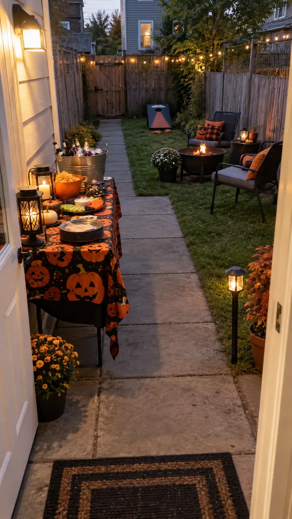 Backyard Halloween party compact yard layout setup