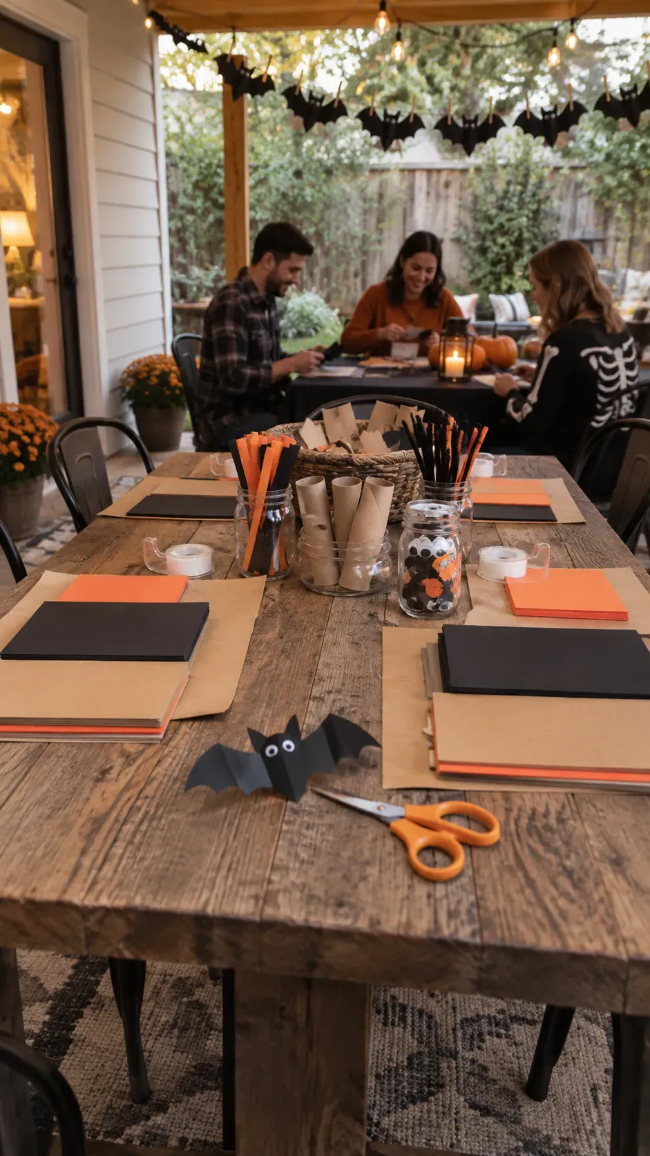 Backyard Halloween party budget decor challenge setup