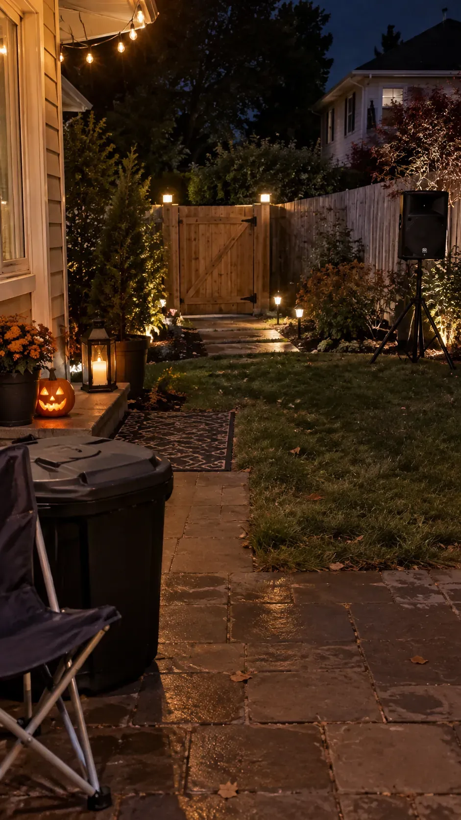 Backyard Halloween party neighbor friendly finish setup