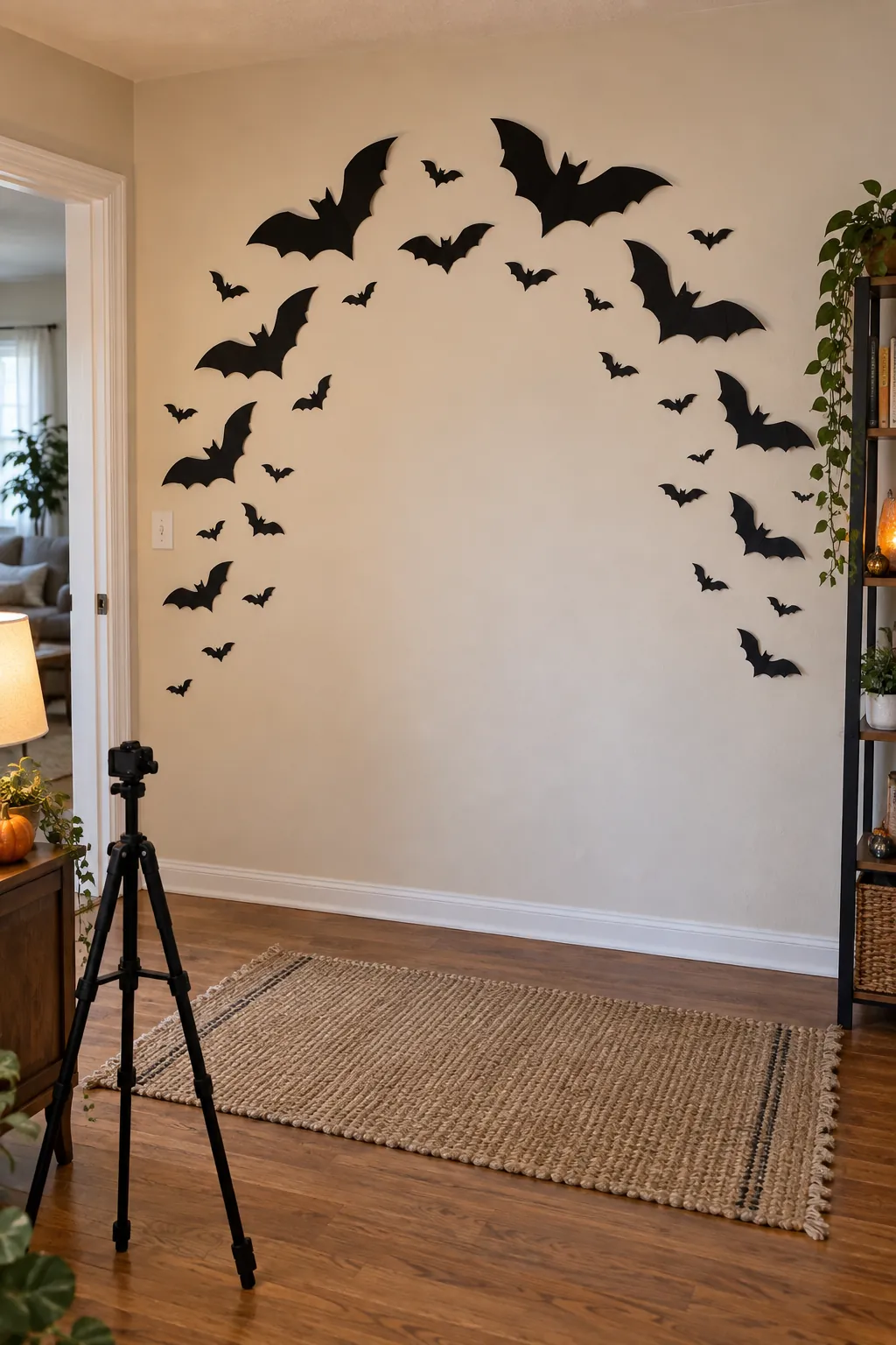 Halloween bat wall arrangement showing a photo corner with clear space