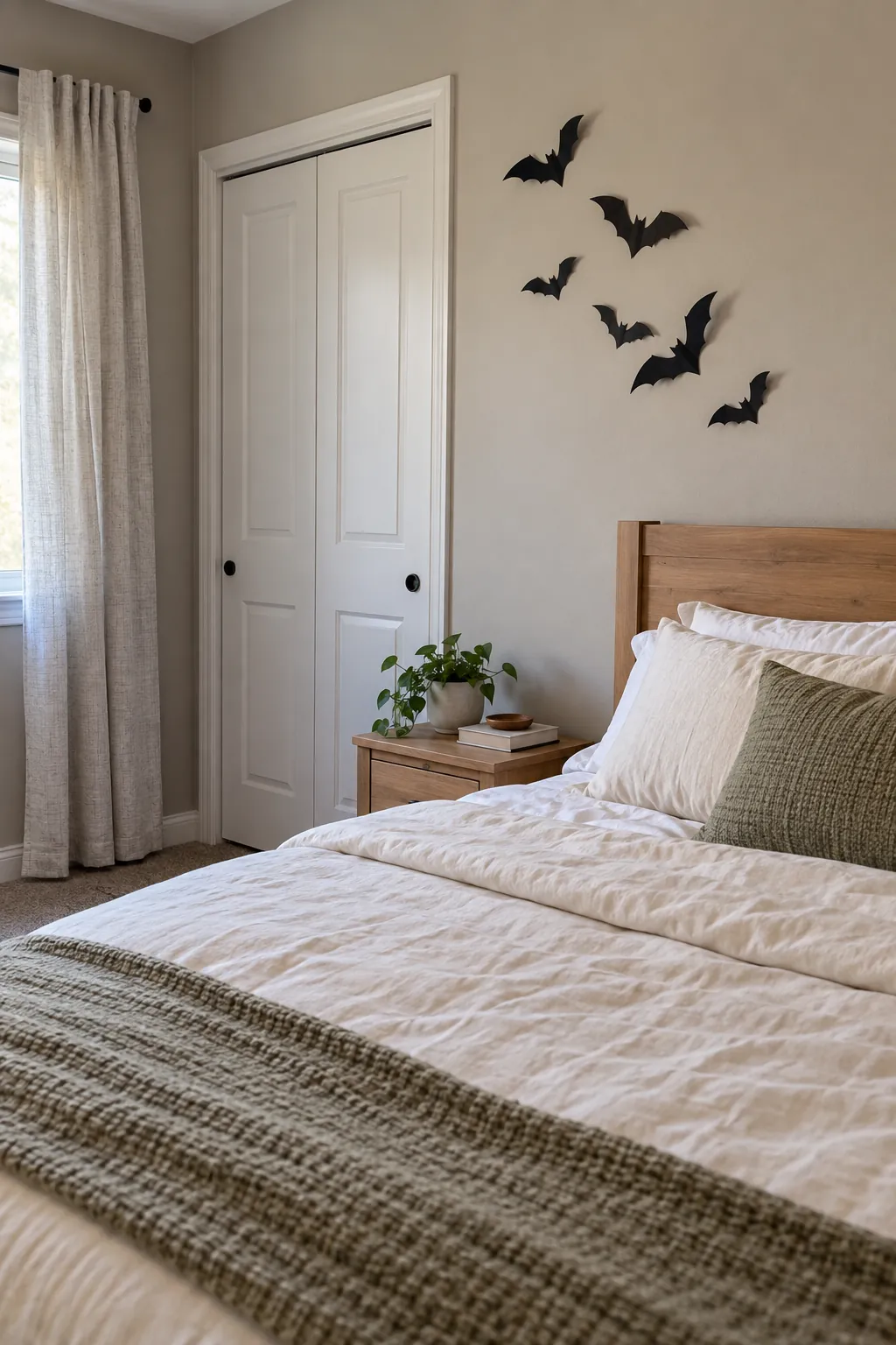 Halloween bat wall arrangement showing a small cluster above a headboard