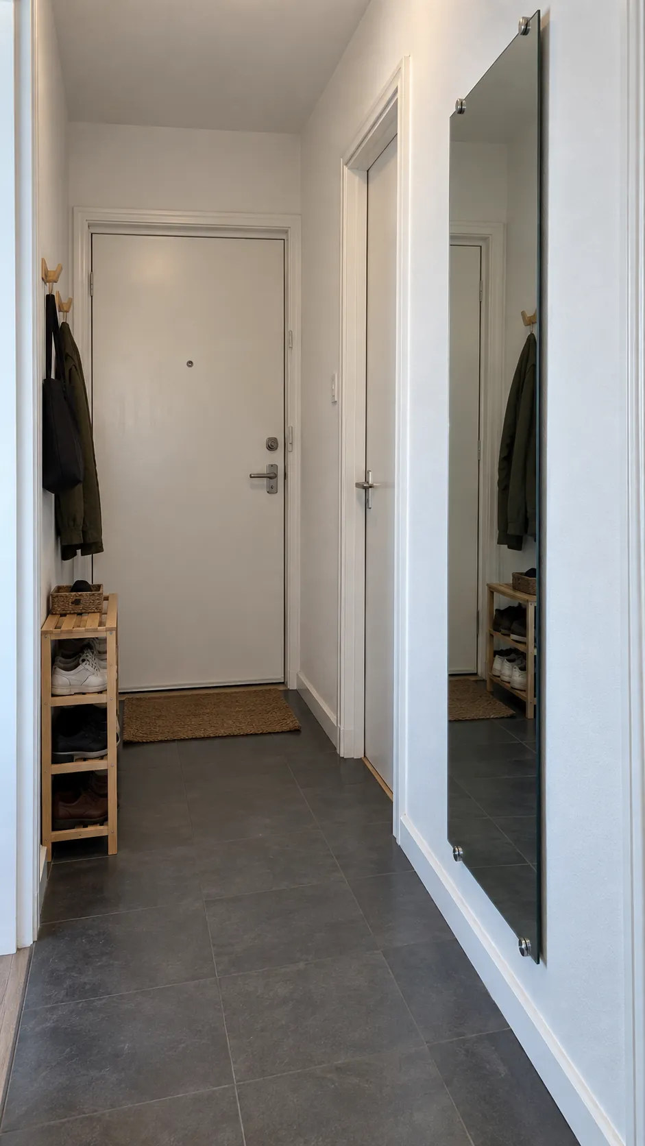Frameless Mirror for Tight Clearance in a practical home entryway
