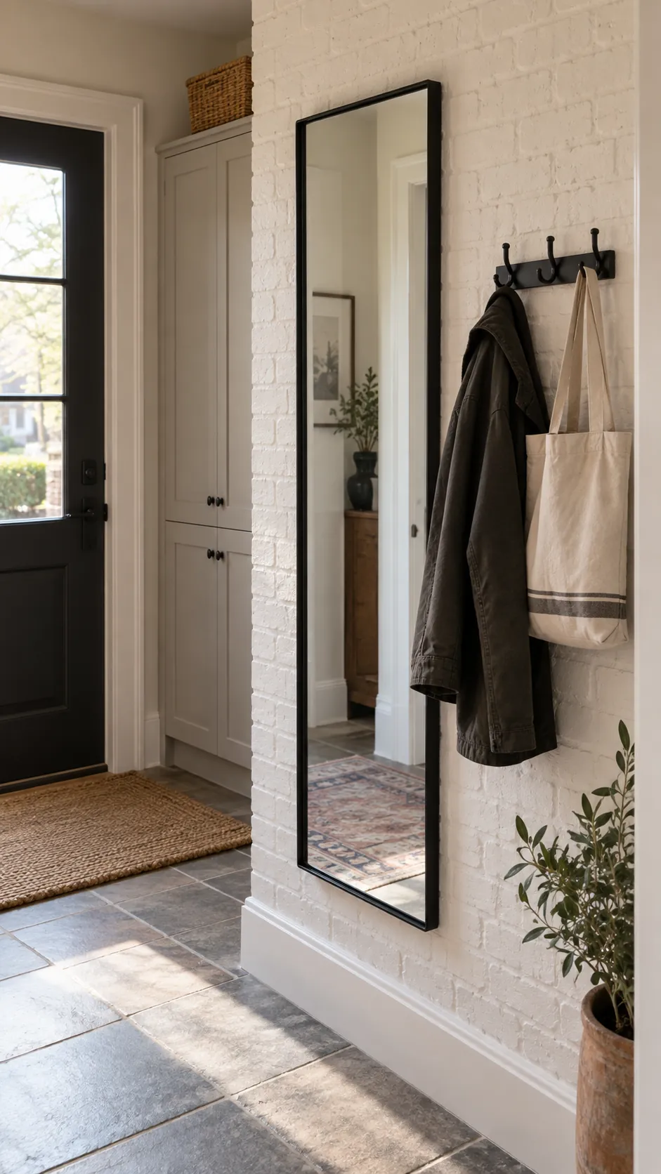 Black Metal Frame With Simple Hooks in a practical home entryway