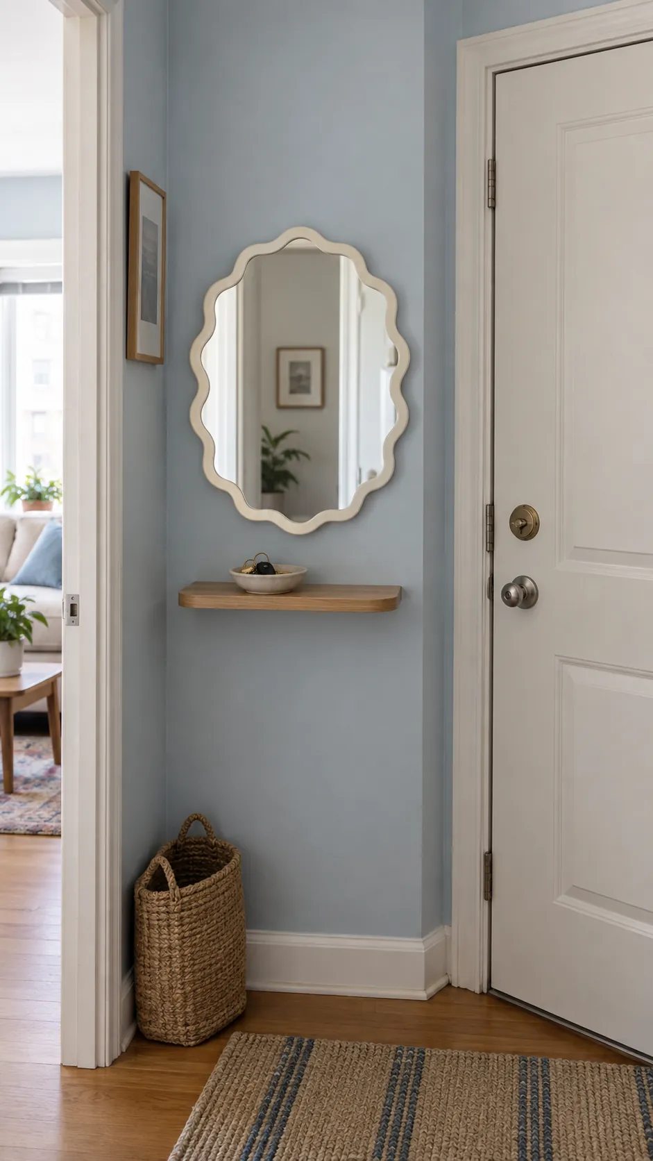 Scalloped Mirror as a Small Accent in a practical home entryway