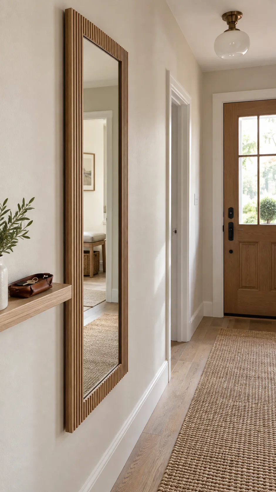 Fluted Frame in a Quiet Neutral Entry in a practical home entryway