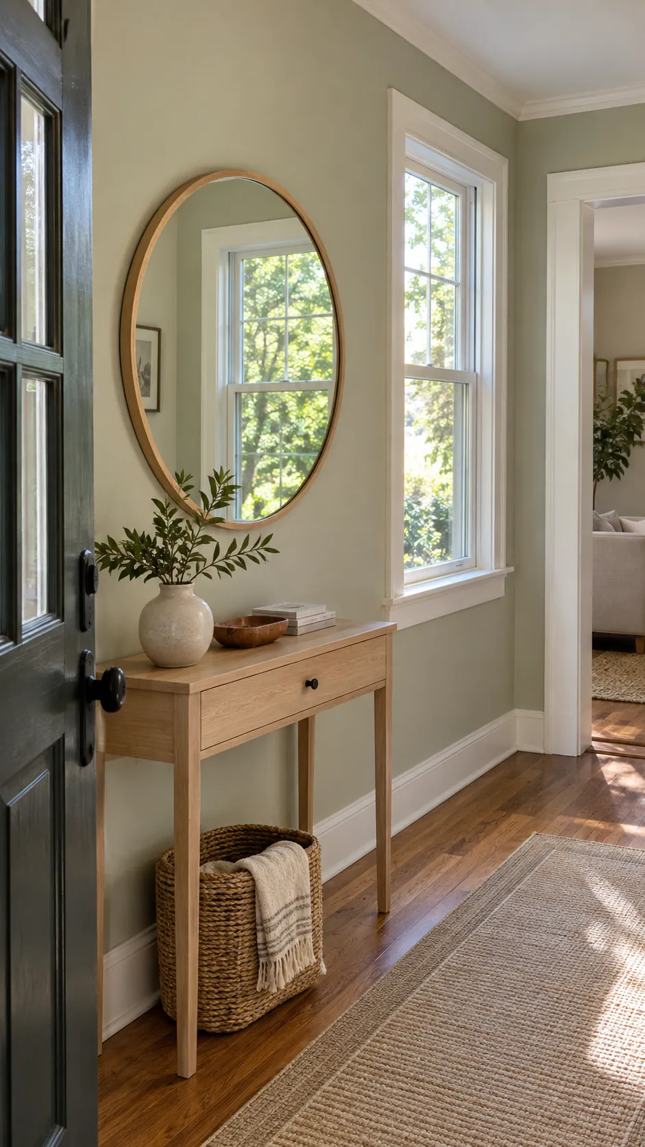 Mirror Facing a Side Window in a practical home entryway
