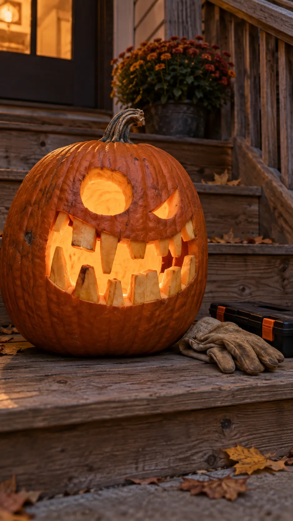 Toothy Monster jack o lantern idea on a Halloween pumpkin