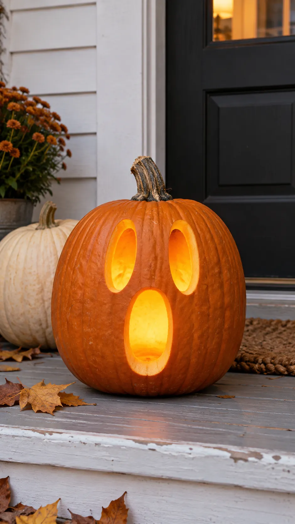 Wide Eyed Ghost jack o lantern idea on a Halloween pumpkin