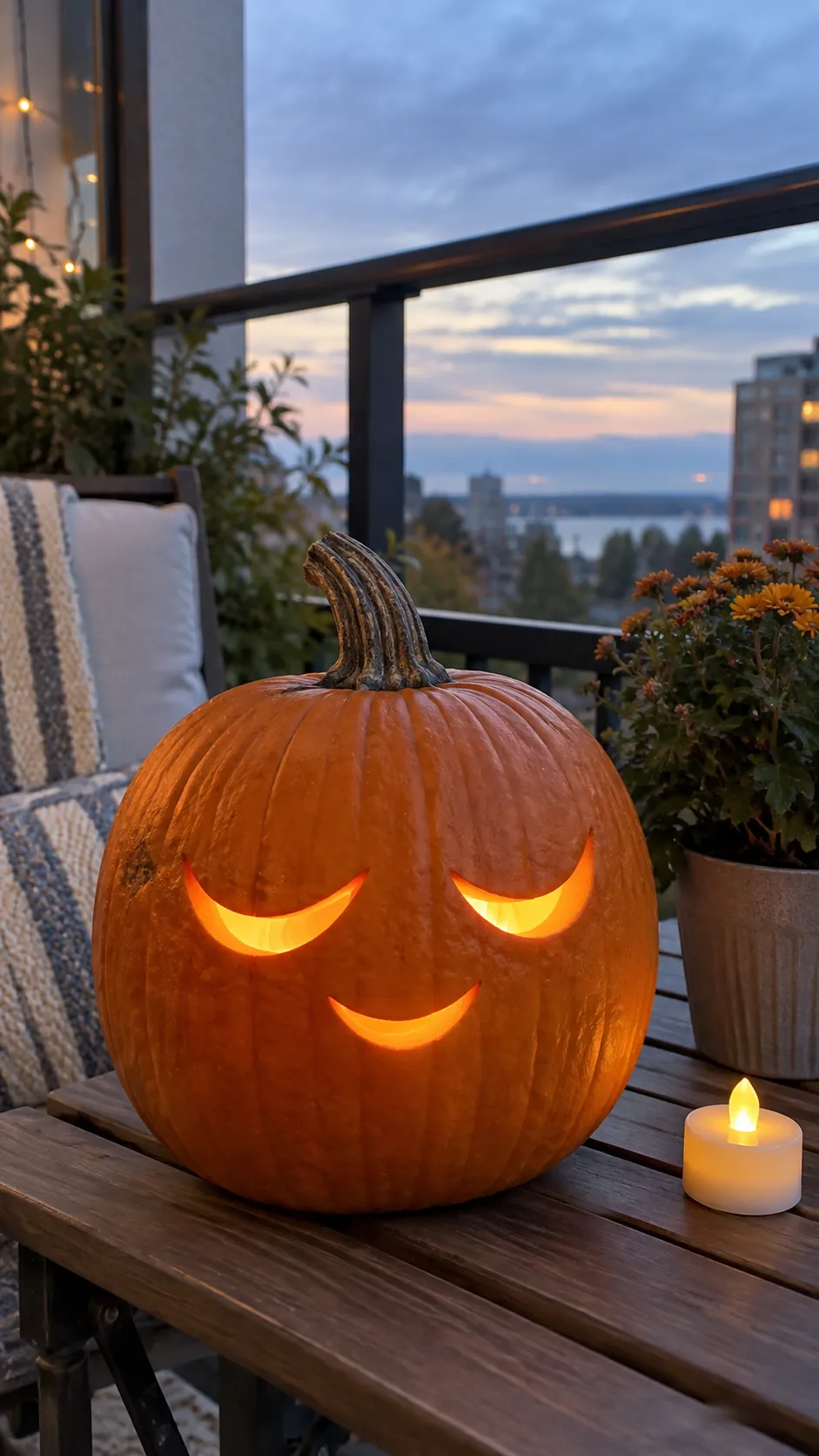Sleepy Crescent Eyes jack o lantern idea on a Halloween pumpkin