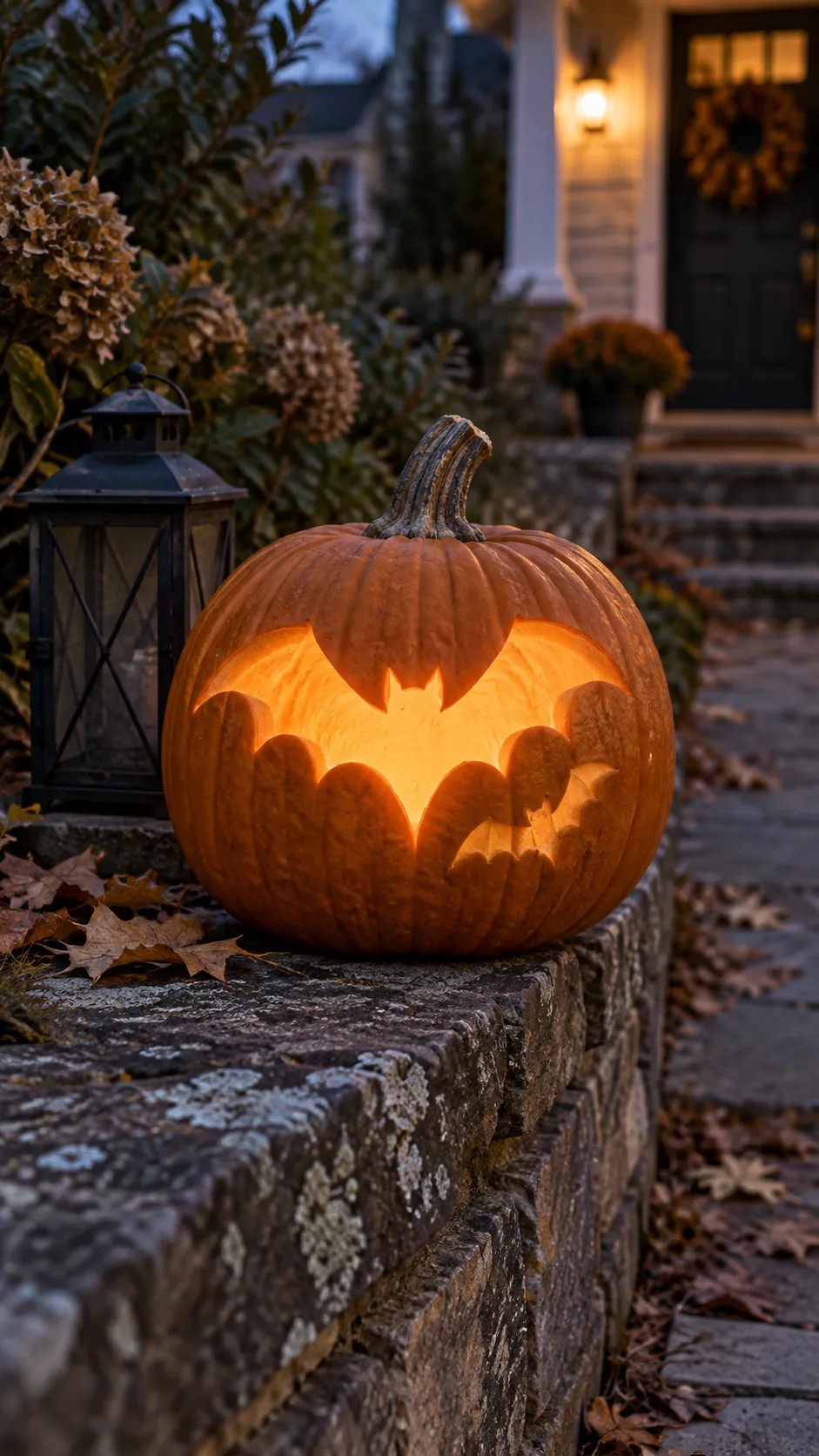 Bat Wing Cutout jack o lantern idea on a Halloween pumpkin