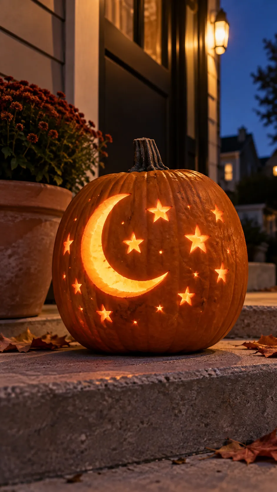 Moon And Stars jack o lantern idea on a Halloween pumpkin