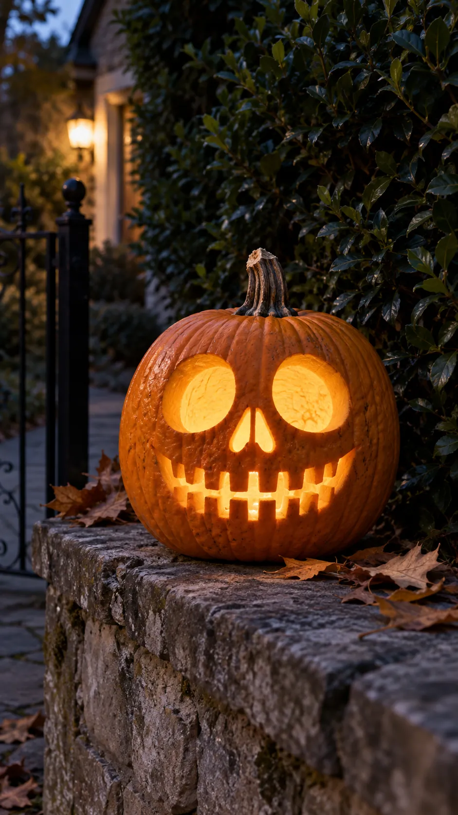 Skull Face jack o lantern idea on a Halloween pumpkin