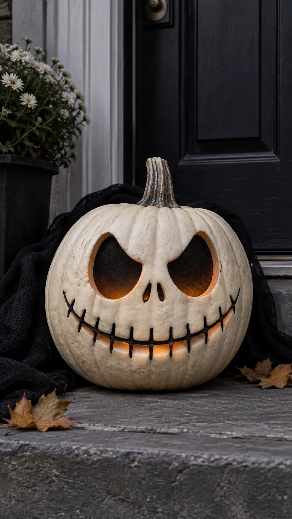 Jack Skellington Inspired Face jack o lantern idea on a Halloween pumpkin
