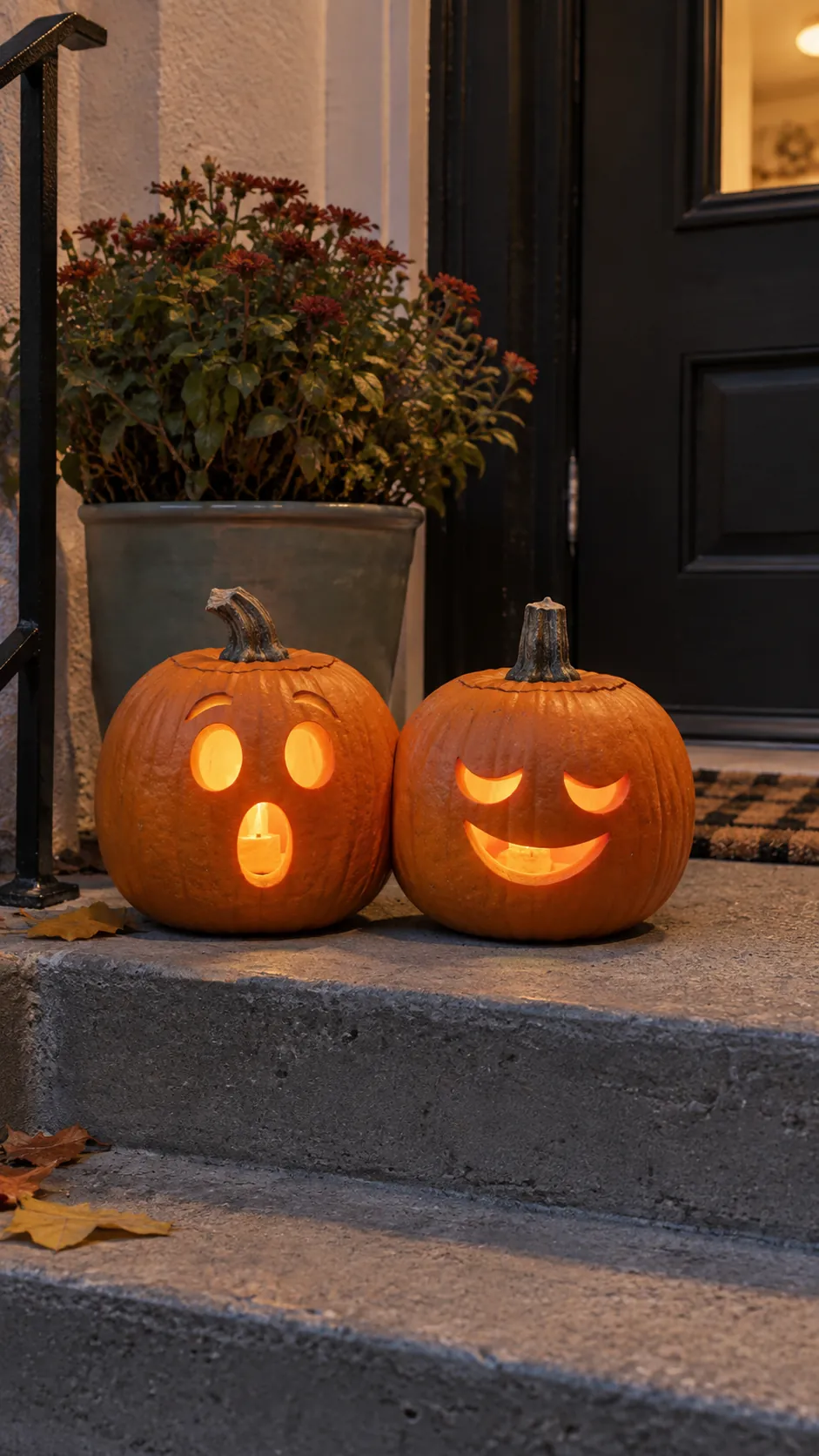 Tiny Pumpkin Pair jack o lantern idea on a Halloween pumpkin