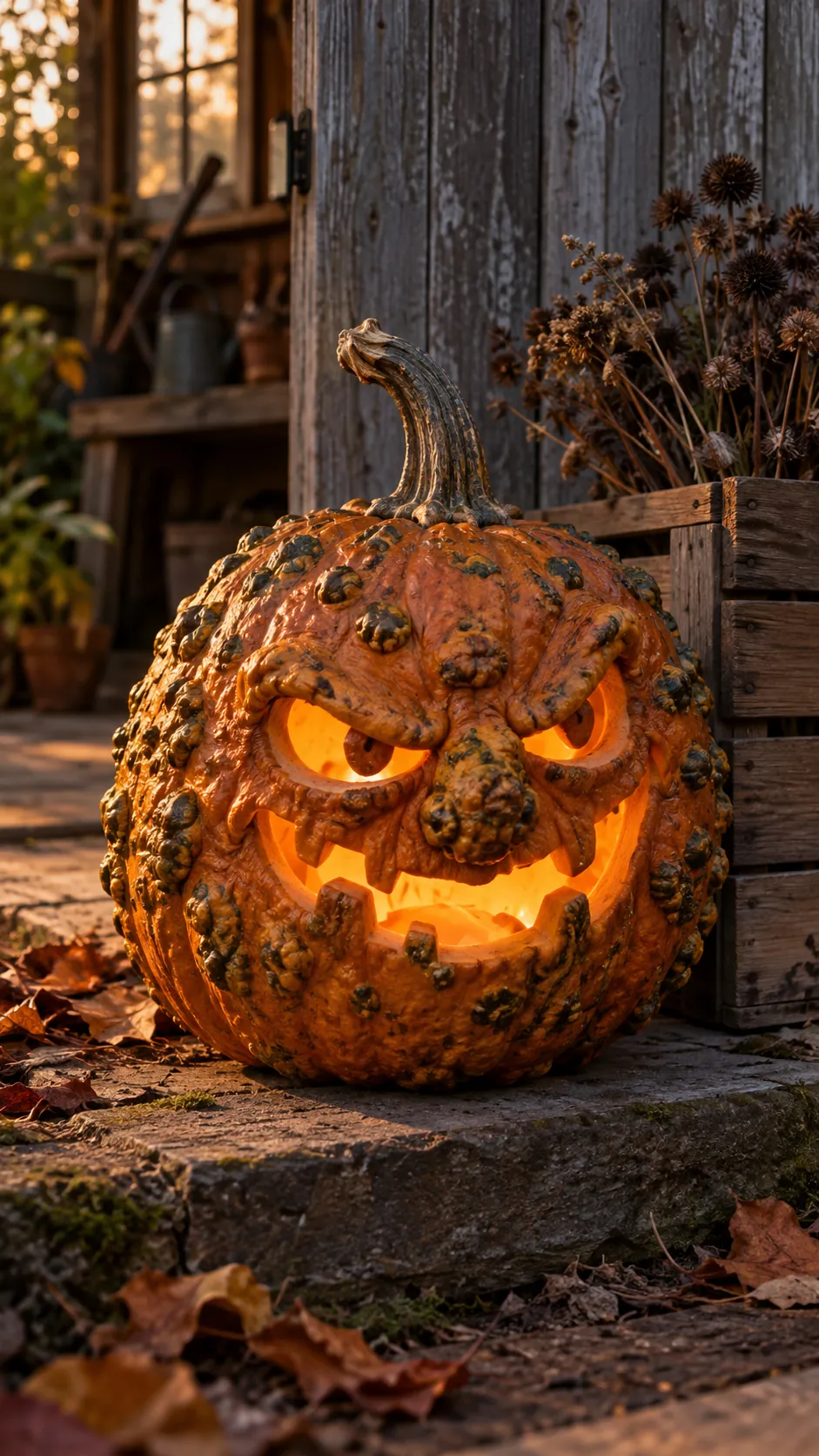 Warty Goblin jack o lantern idea on a Halloween pumpkin