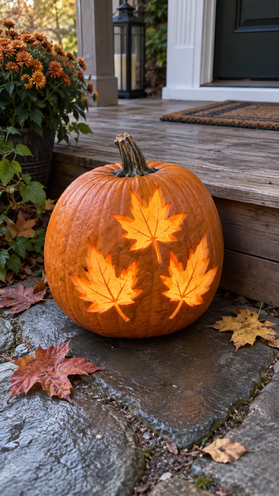 Falling Leaf Lantern jack o lantern idea on a Halloween pumpkin