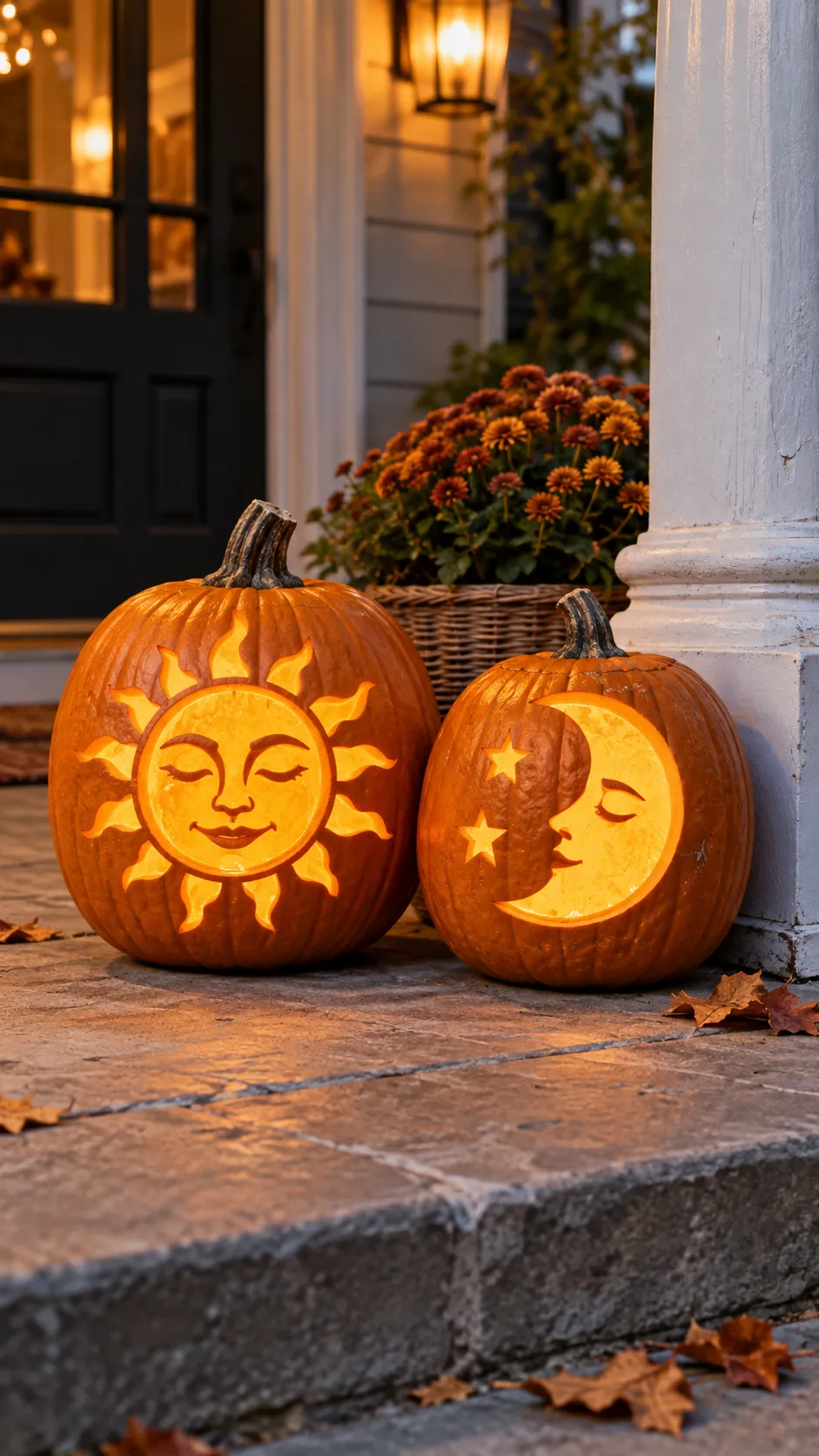 Sun And Moon Duo jack o lantern idea on a Halloween pumpkin