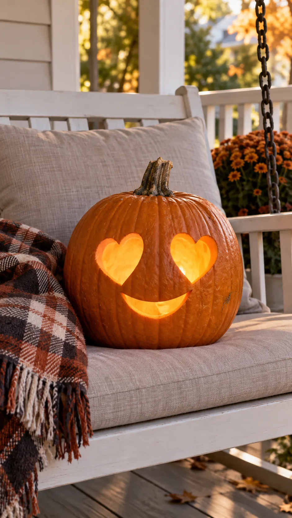 Cozy Heart Face jack o lantern idea on a Halloween pumpkin