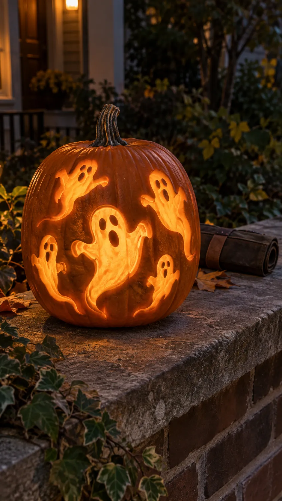 Floating Ghost Scene jack o lantern idea on a Halloween pumpkin