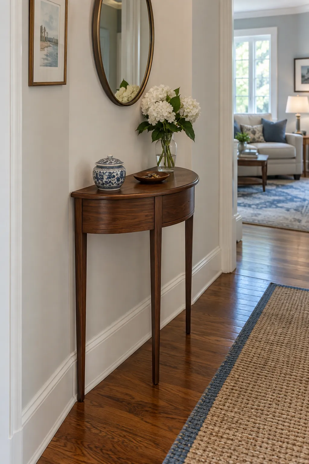 Demilune Table for a Tight Turn in a real home entrance