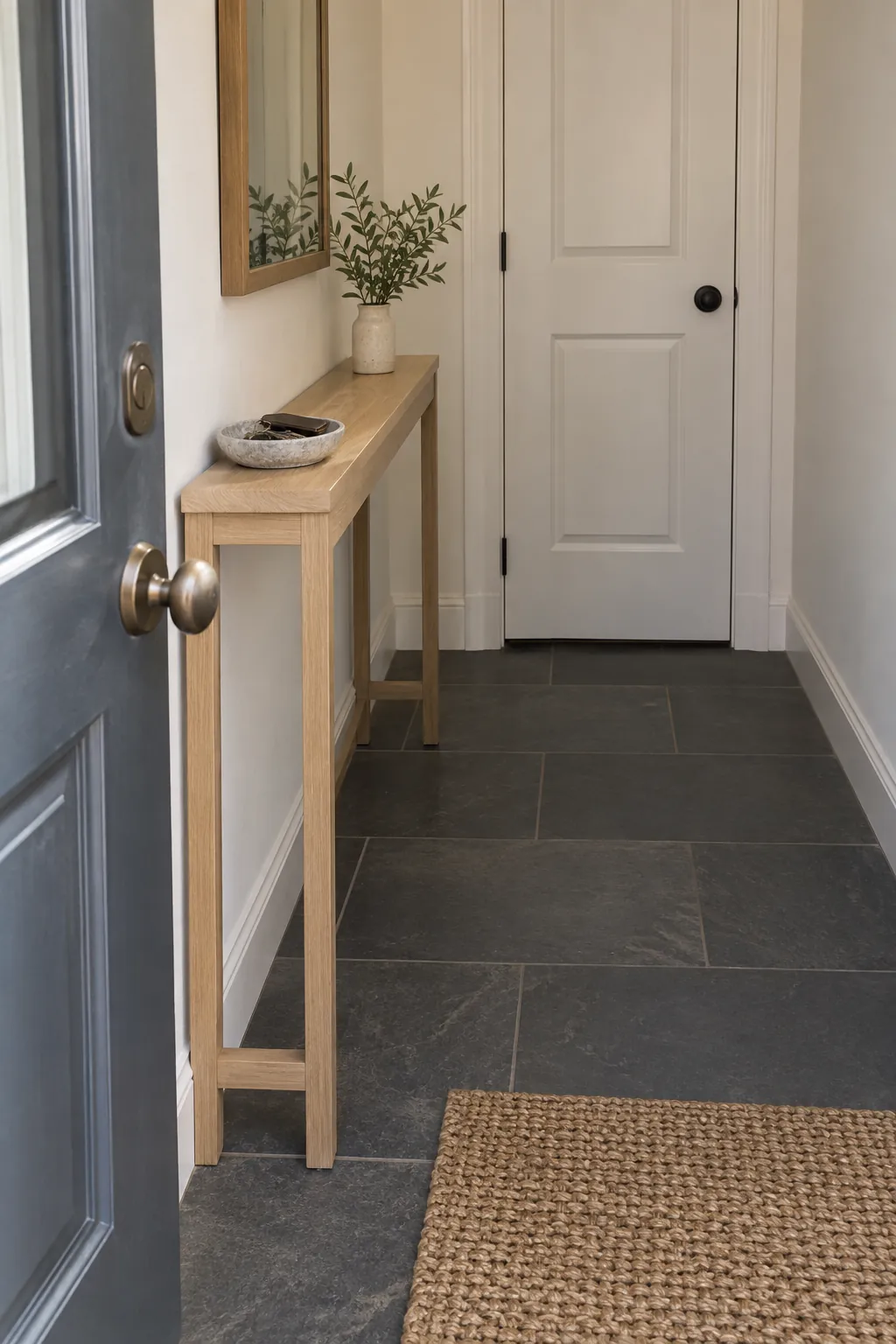 Slim Console Behind the Door in a real home entrance