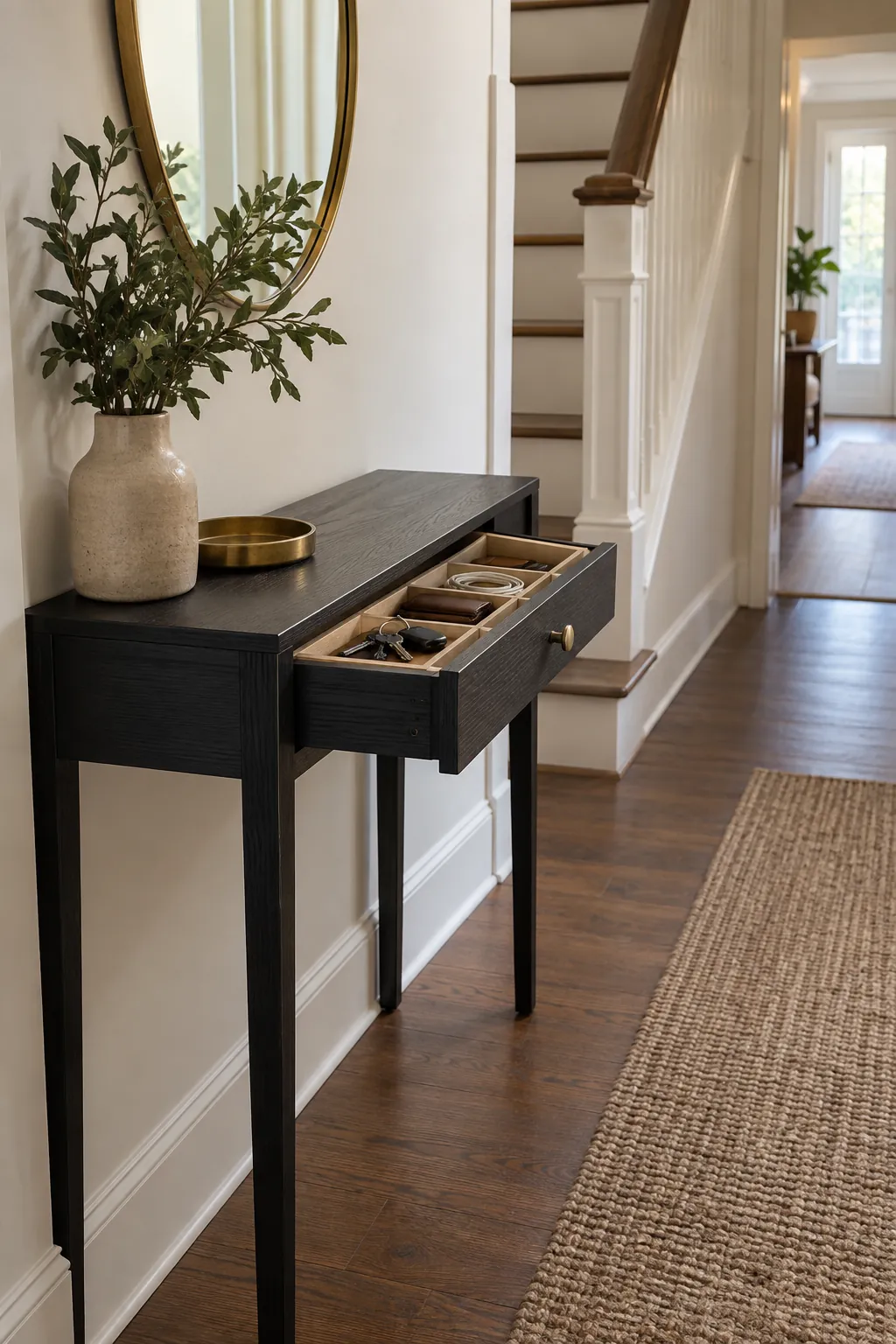 Drawer Console for Small Daily Items in a real home entrance