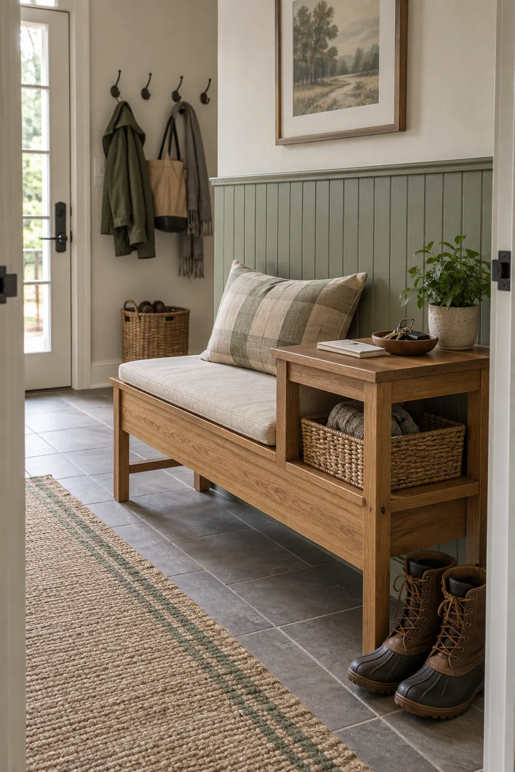 Bench With a Table Height End in a real home entrance