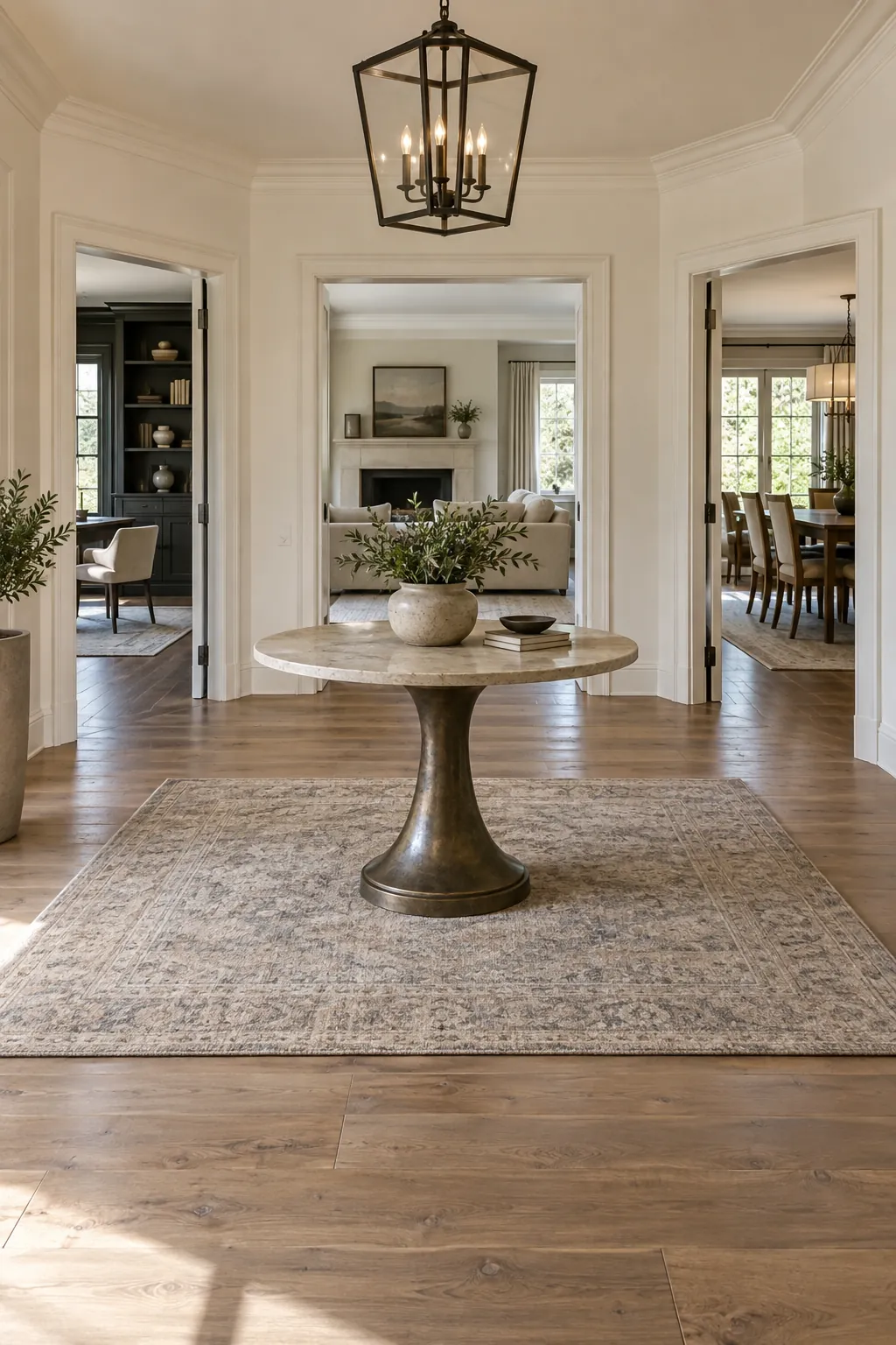 Round Pedestal Table in a Wide Foyer in a real home entrance