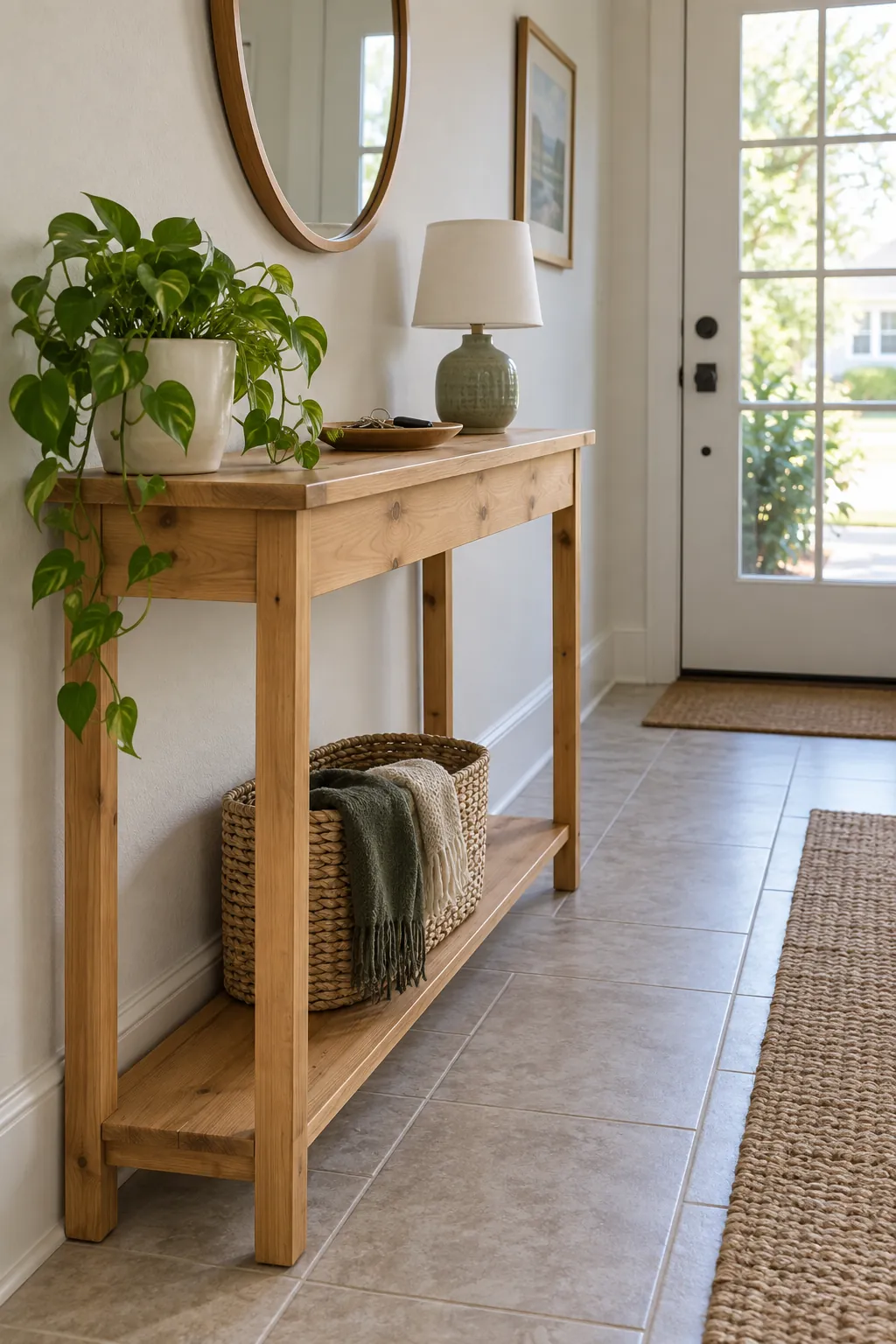 Narrow Table With an Open Lower Shelf in a real home entrance