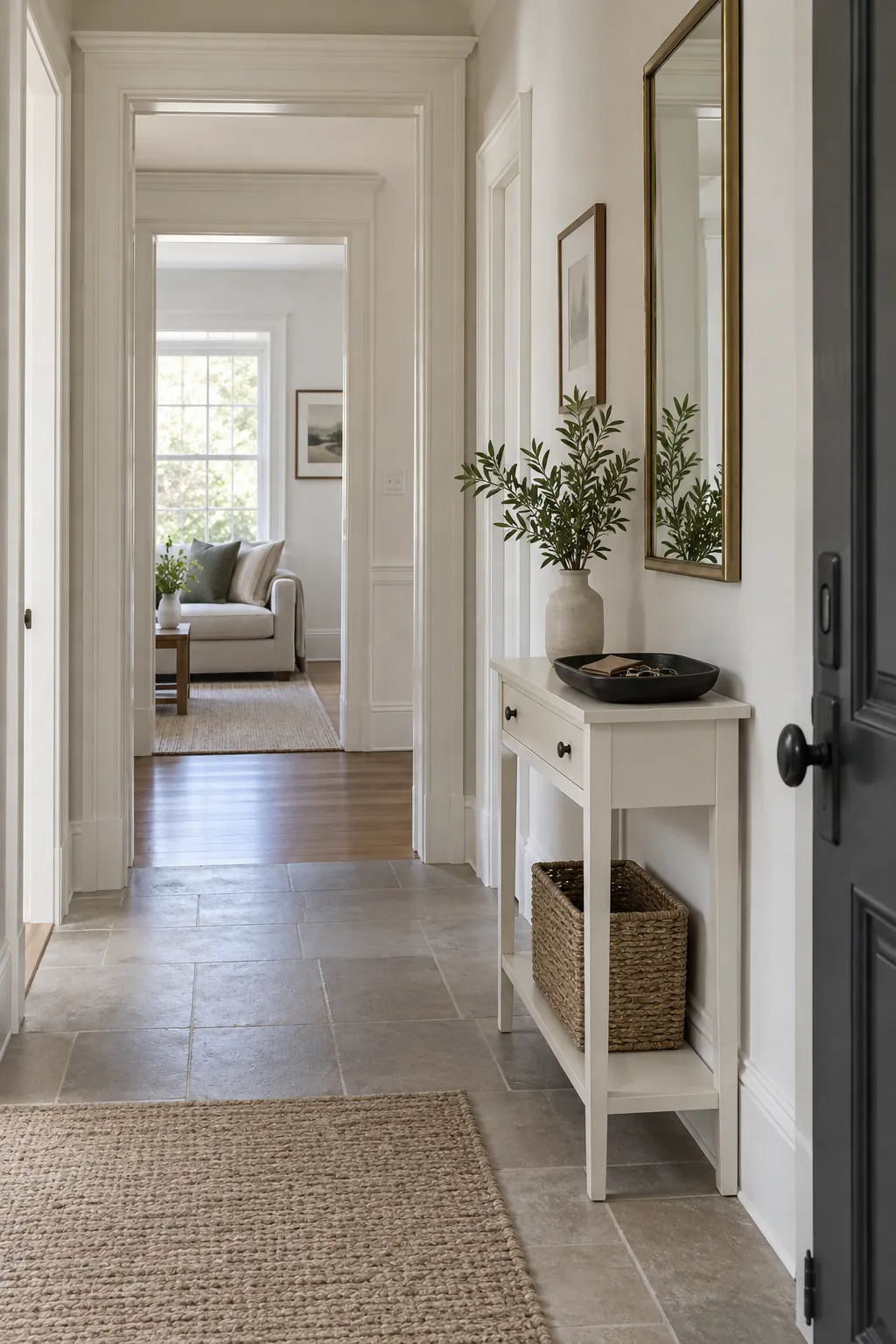 Painted Console Matching the Trim in a real home entrance