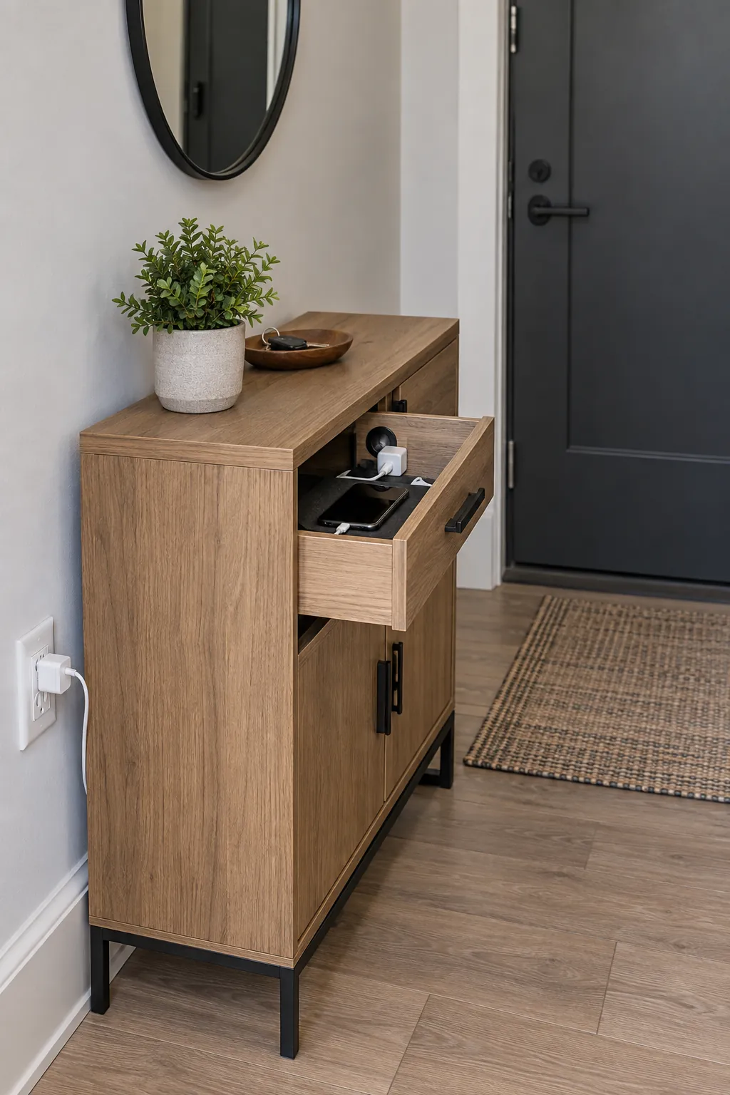 Table With a Charging Drawer in a real home entrance