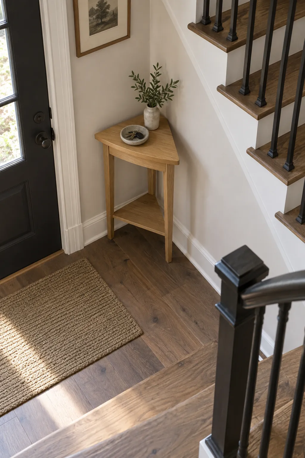 Corner Table Beside the Stair in a real home entrance