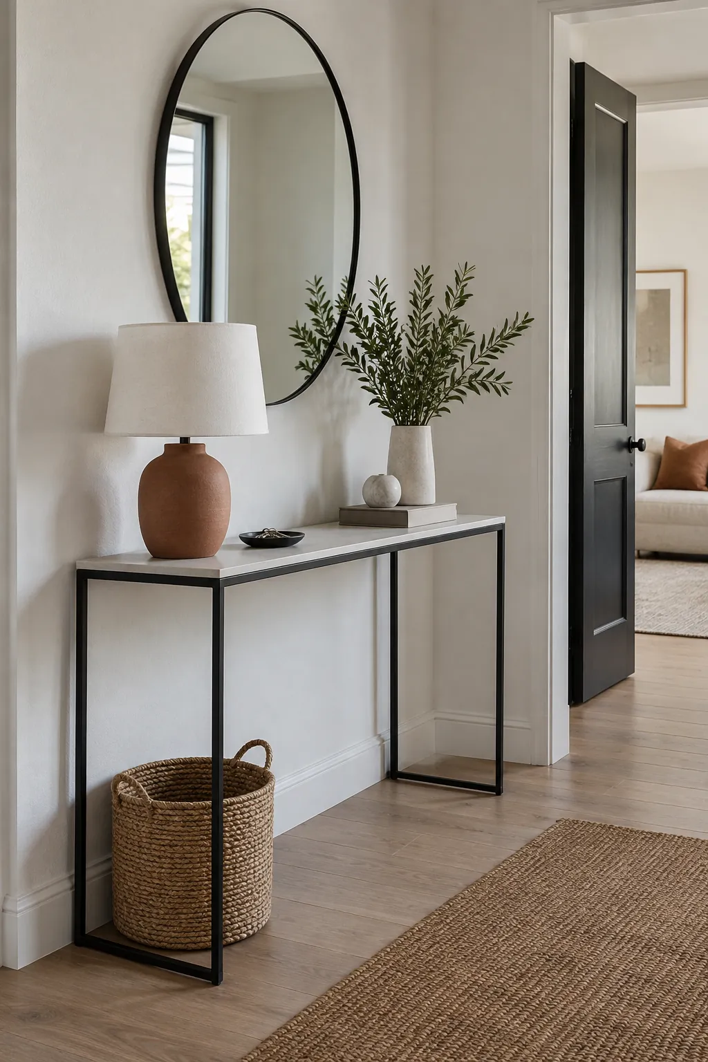 Minimal Metal Console for a Modern Hall in a real home entrance