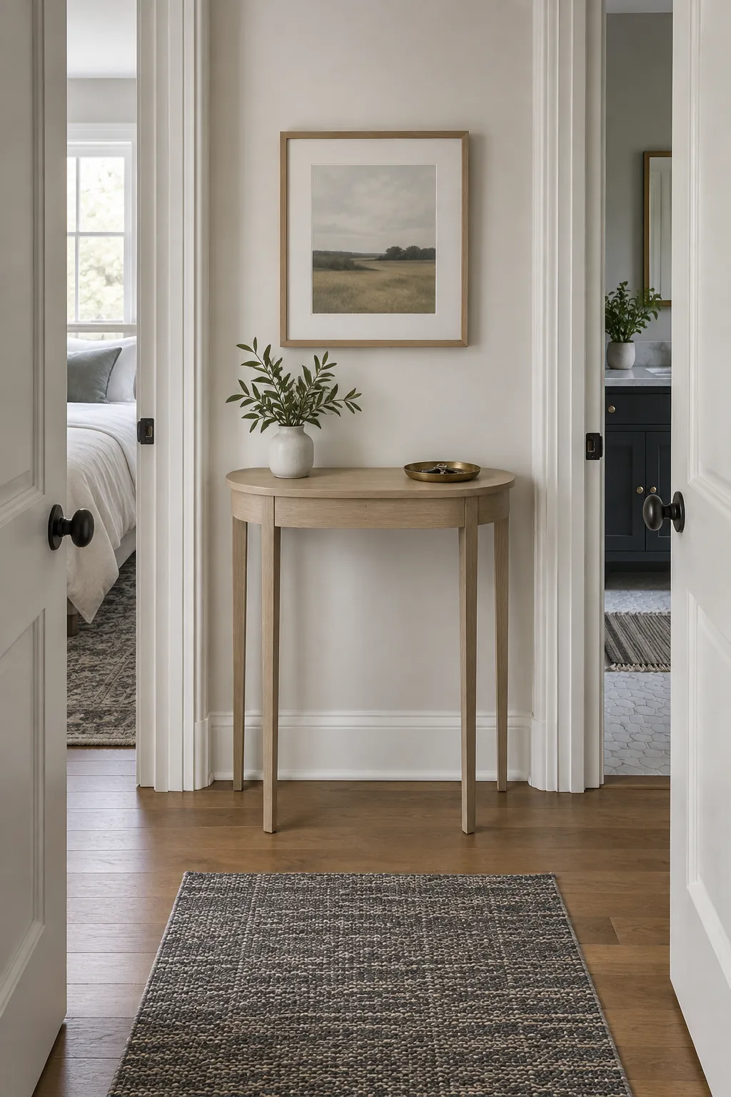 Small Table Between Two Doorways in a real home entrance