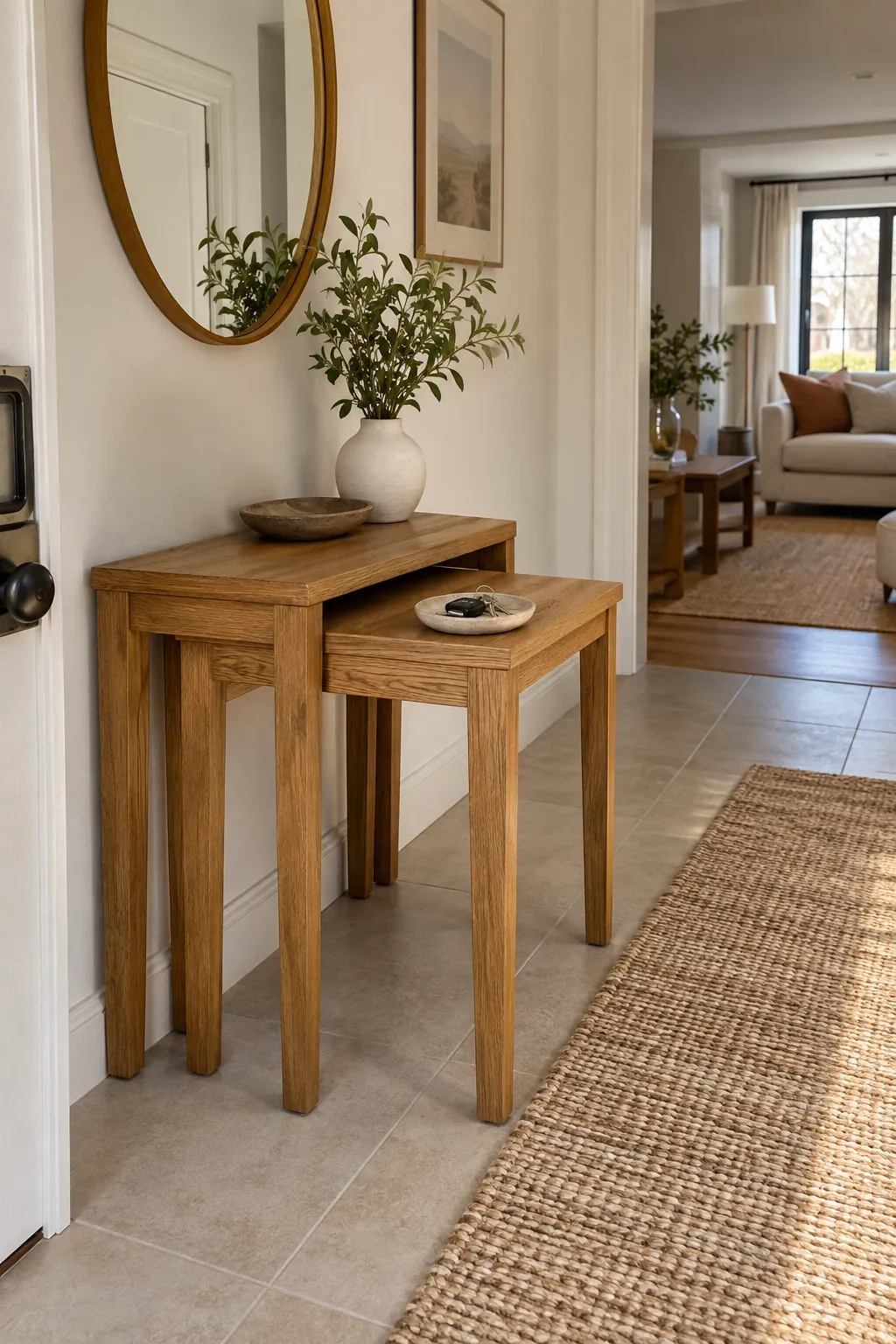 Nesting Tables for Flexible Use in a real home entrance