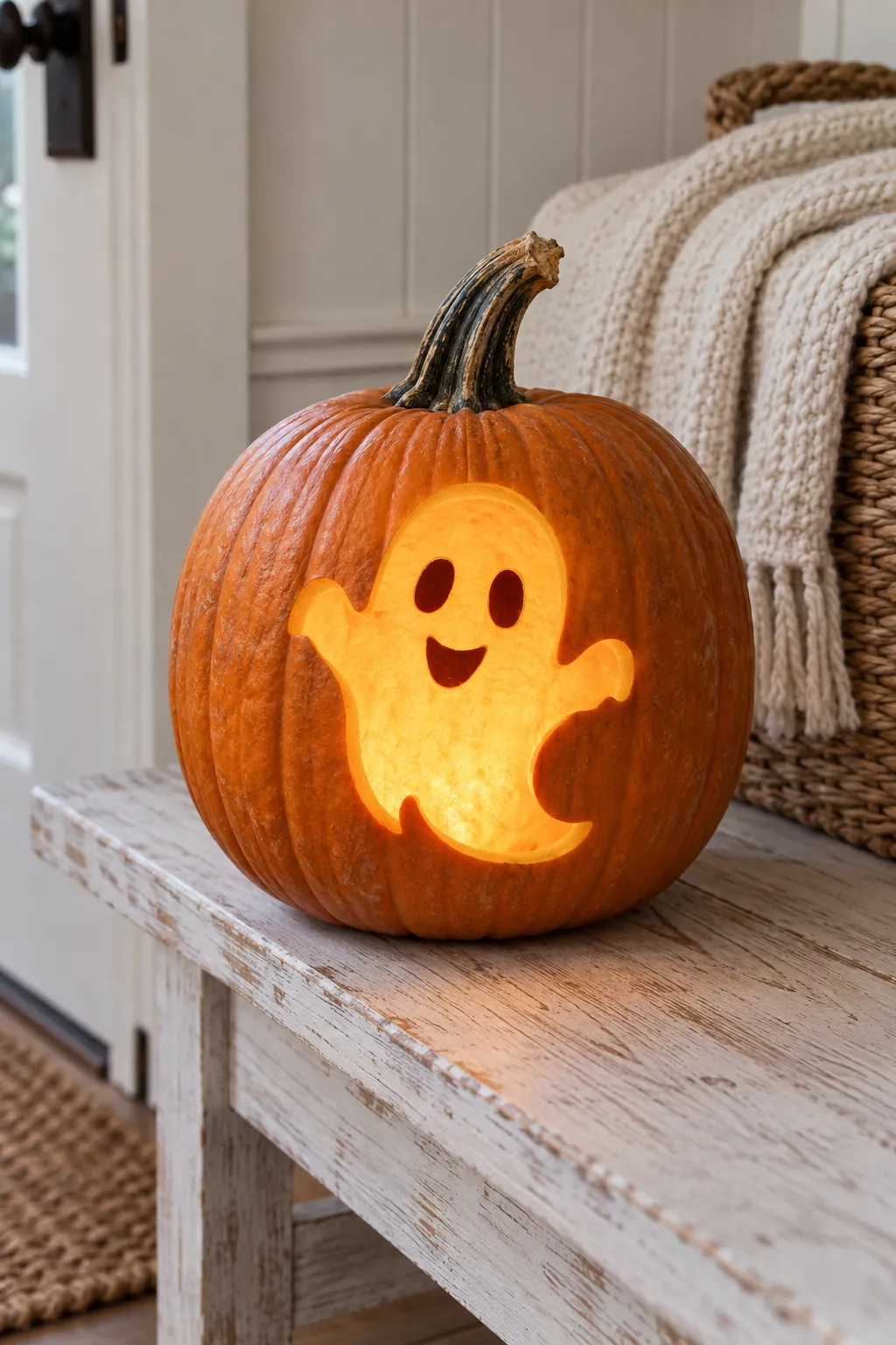 Smiling Little Ghost cute pumpkin carving idea