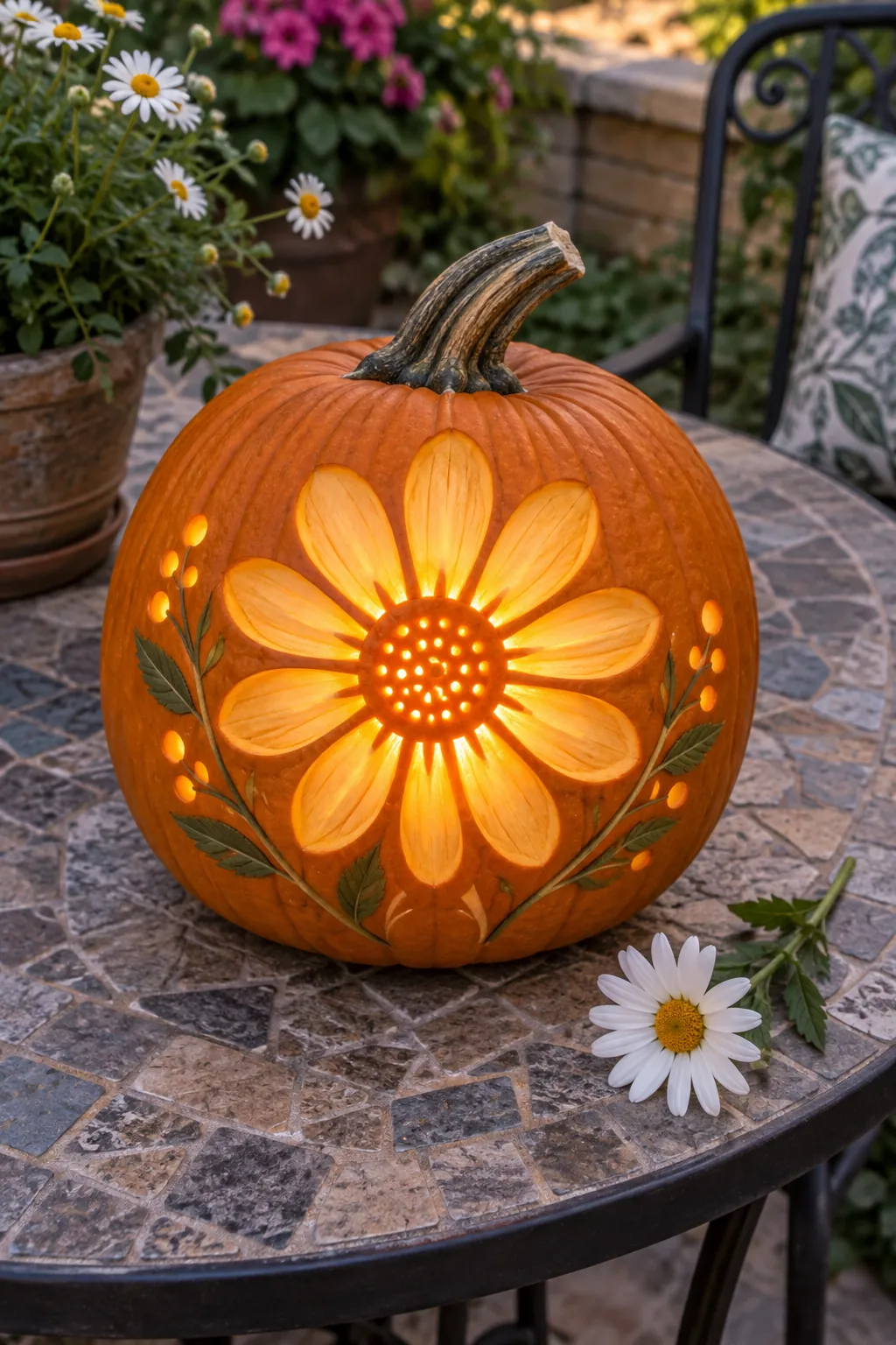 Daisy Petal Glow cute pumpkin carving idea