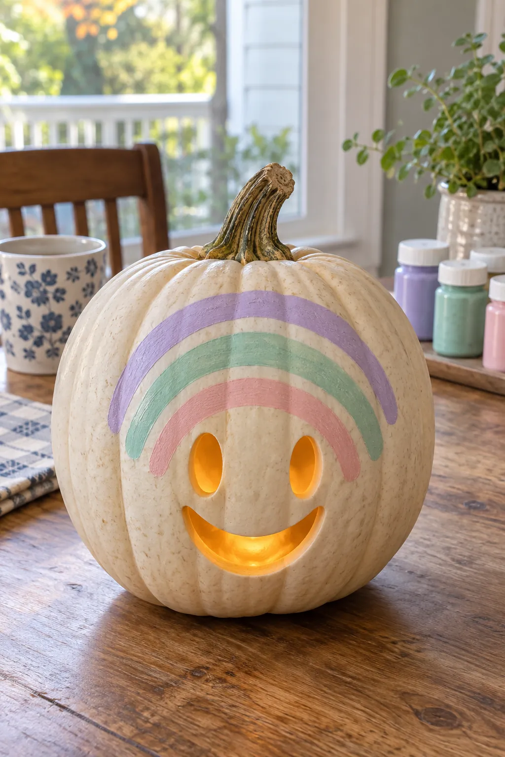 Pastel Rainbow Smile cute pumpkin carving idea